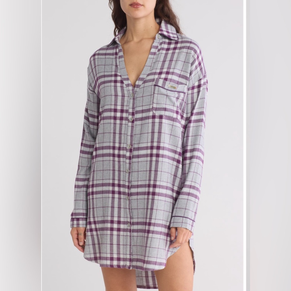 Ted Baker London Gray and Purple Plaid Sleep Shirt